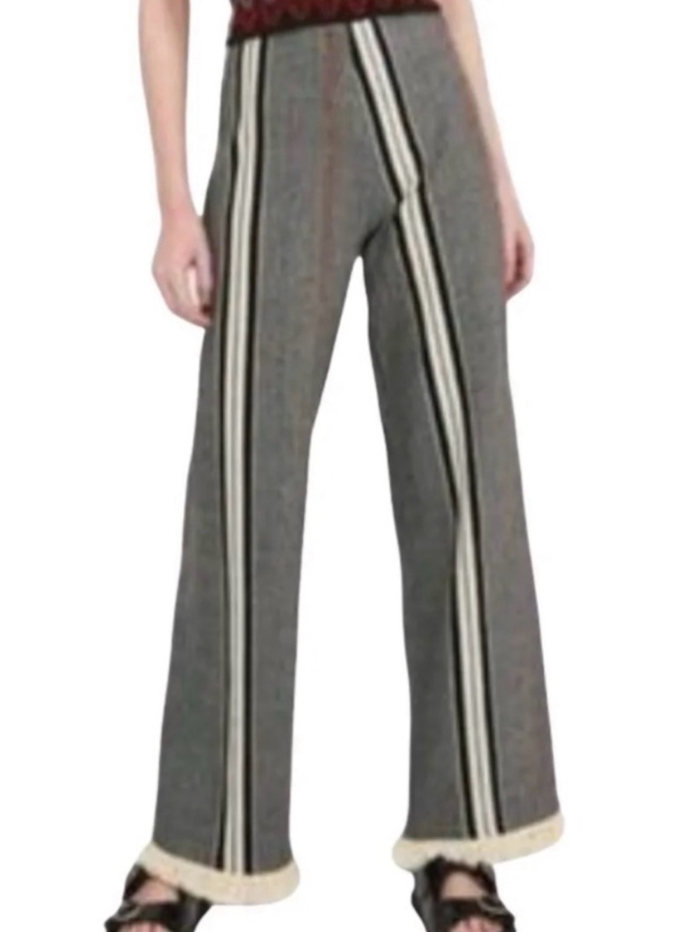 Zara Striped Wide-Leg Gray Pants with Contrast Trim